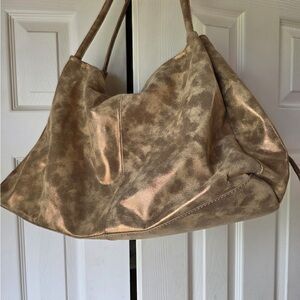 HOBO Gold Shoulder Bag with Slouchy Design